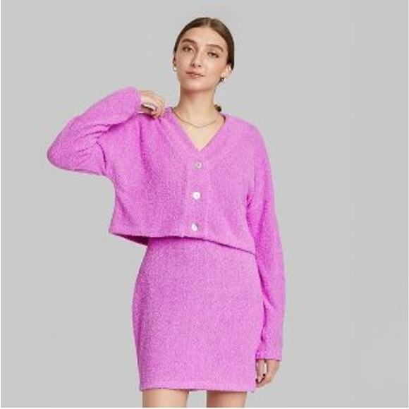 Wild Fable Cropped Cozy Shrug Cardigan‎ XS Violet Purple Button Up Fuzzy VNeck - Picture 2 of 11
